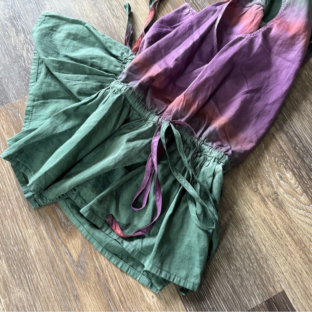 Raquel Allegra Daydream Top Size S Sleeveless Fantasy Tiger Tie Dye Green Purple - Picture 8 of 16